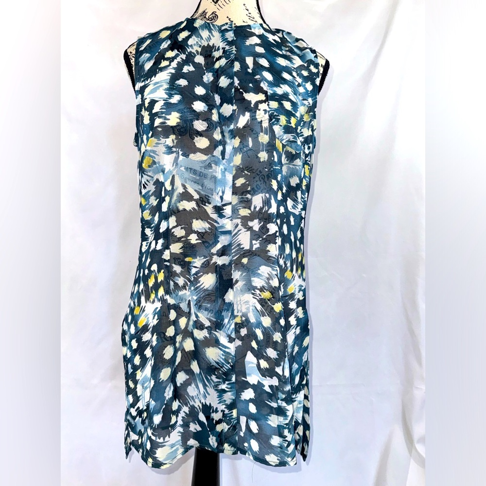 CAbi Blue & Yellow Sleeveless Tunic top